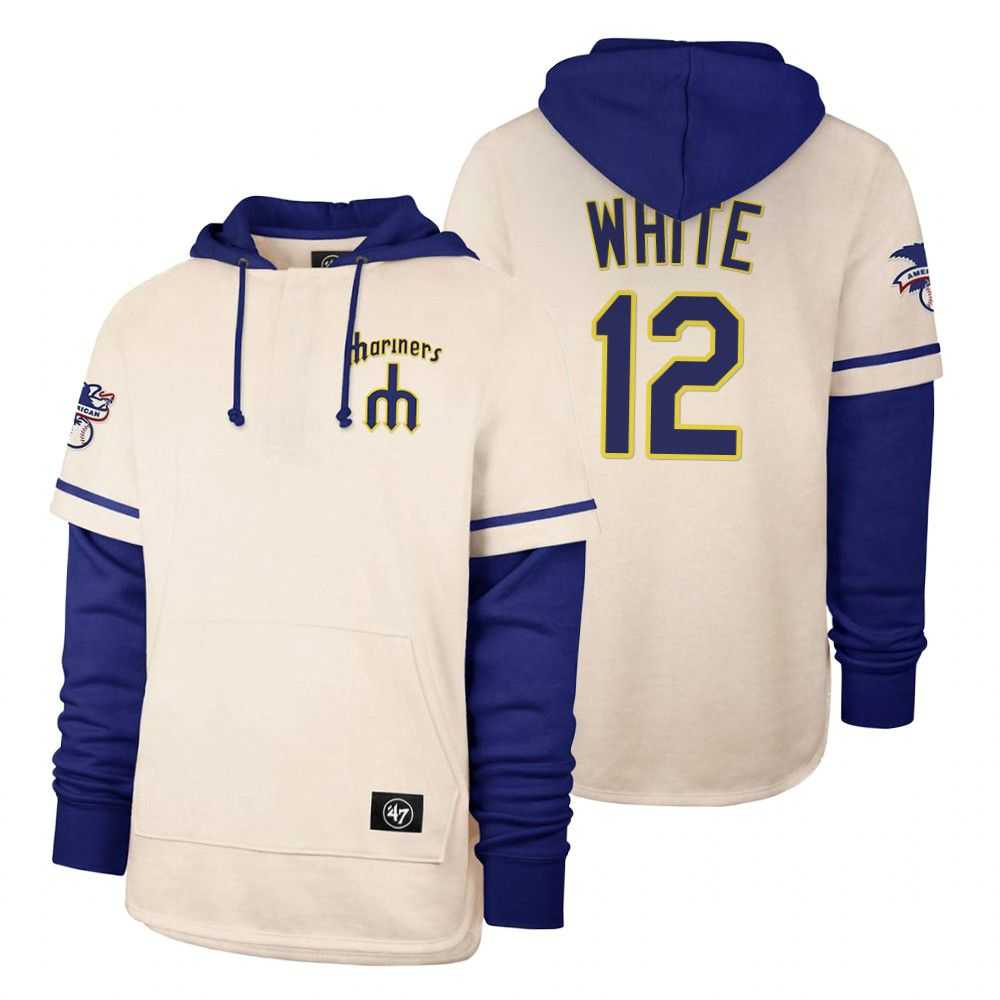 Men Seattle Mariners 12 White Cream 2021 Pullover Hoodie MLB Jersey